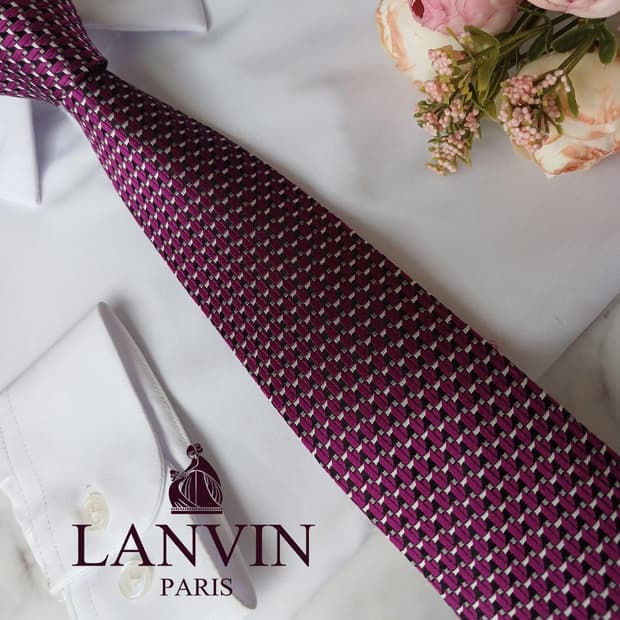 LANVIN 랑방 실크 퍼플 기하 자카드 넥타이 8cm A+등급 E164
