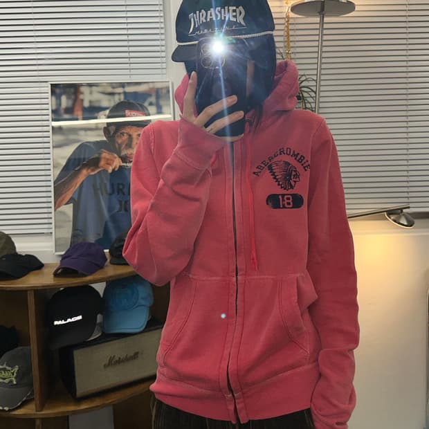 아베크롬비 피그먼트 핑크 후드집업M(95-109)