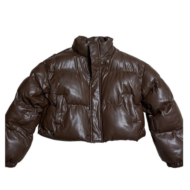 브라운 레더 숏패딩