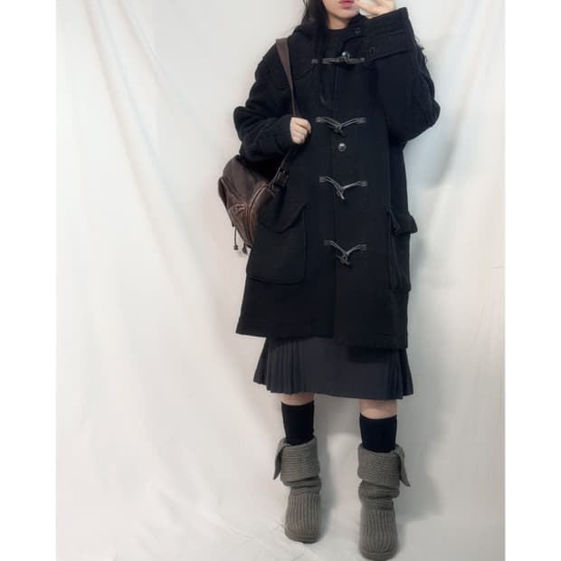 울 후드디 롱 더플 코트