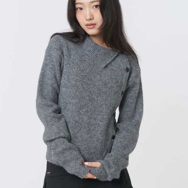 미세키서울 사이드버튼 니트 그레이