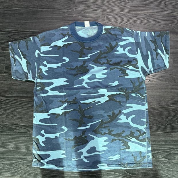 (XL) 90s 블루 카모 티셔츠 made in usa