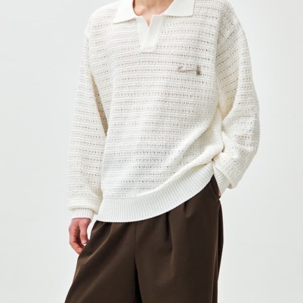 지오송지오 트위드 오픈카라 니트