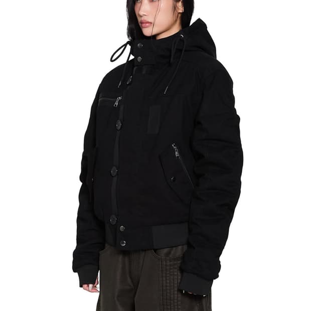 Button Placket Cotton Ma-1 Jacket(Black)