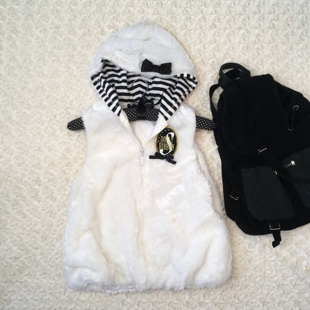 jpn vintage ivory fur stripe ribbon vest