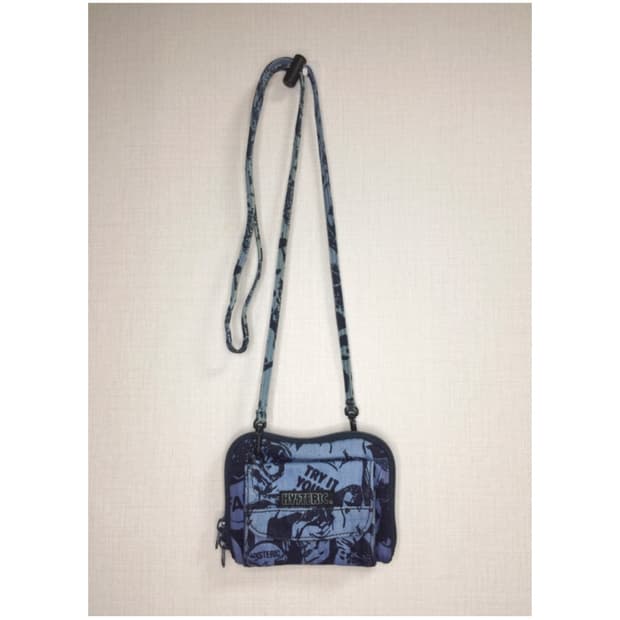 히스테릭 글래머 데님 프린팅 미니 크로스백 지갑