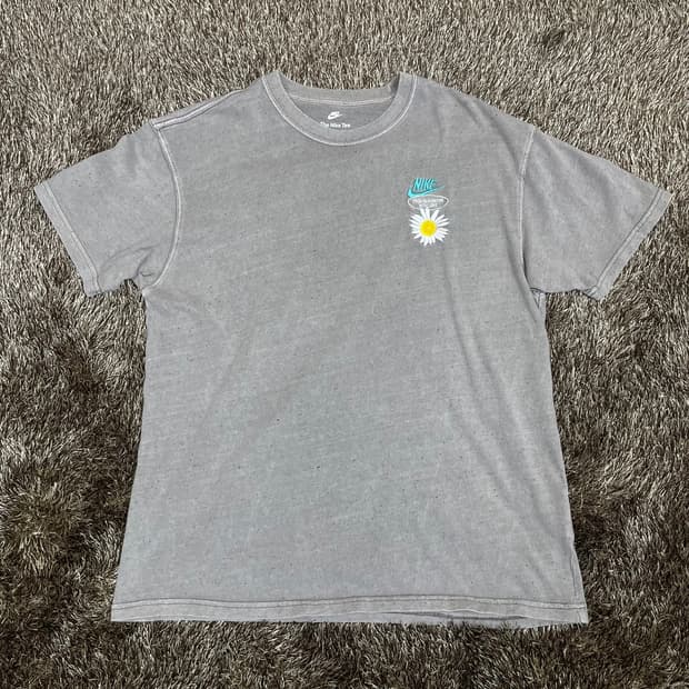 나이키 NIKE 오트밀 멜란지 플라워 자수 로고 반팔 티셔츠 XL
