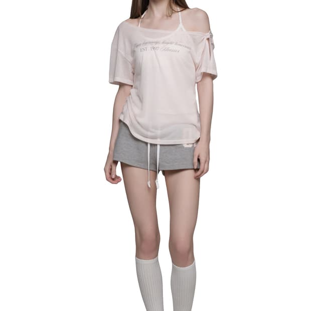 클리시어 Powder sheer ribbon top, Baby Pink