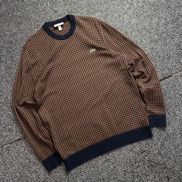 라코스테 하운드투스 패턴 울 코튼 크루넥 스웨터 2496