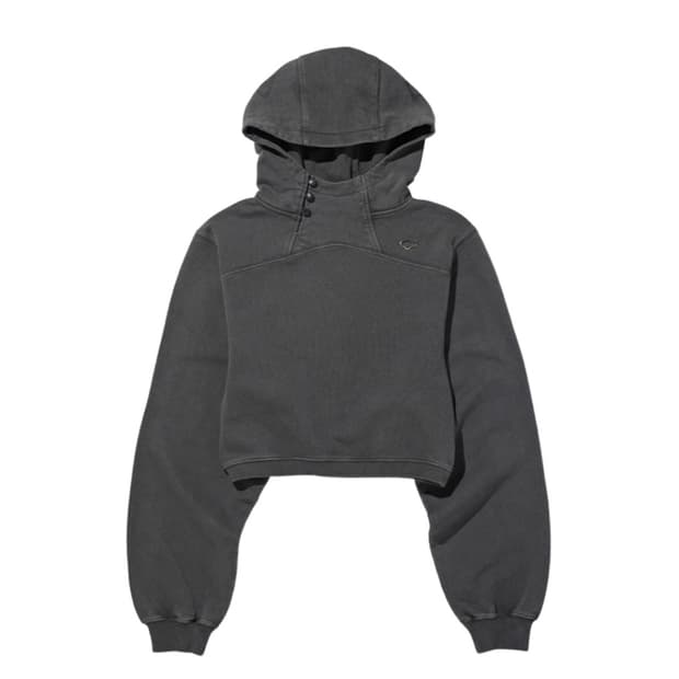 미스치프 사이드 버튼 업 크롭 후드 워시드 차콜