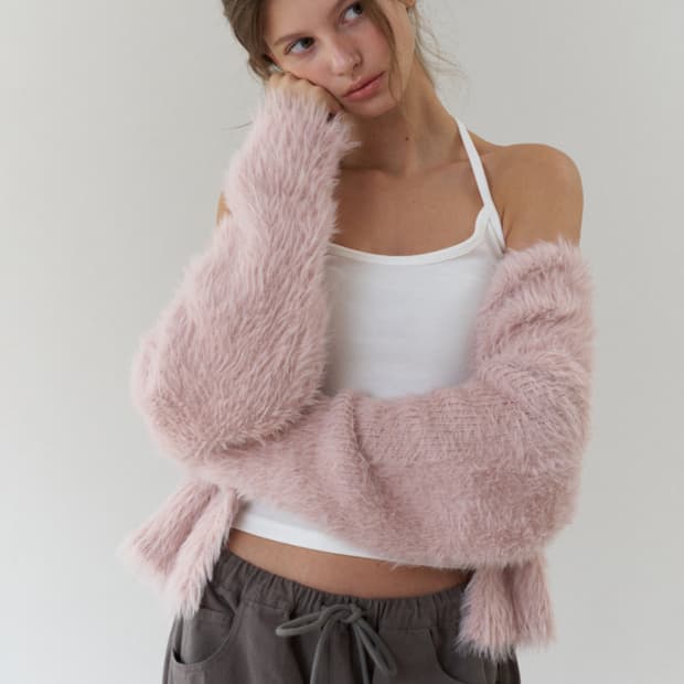 새제품) 헤더먼트 테디 가디건 핑크