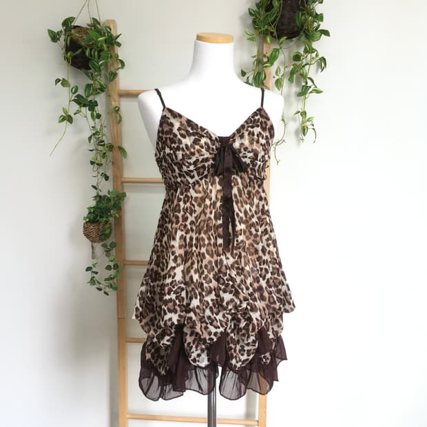 JPN/ 레오파드슬리브리스원피스 갸루 오네갸루 갸루슬리브리스