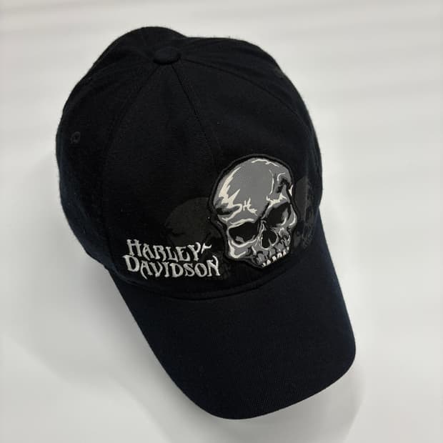 Harley Davidson 할리데이비슨 스컬 자수 블랙 볼캡 모자