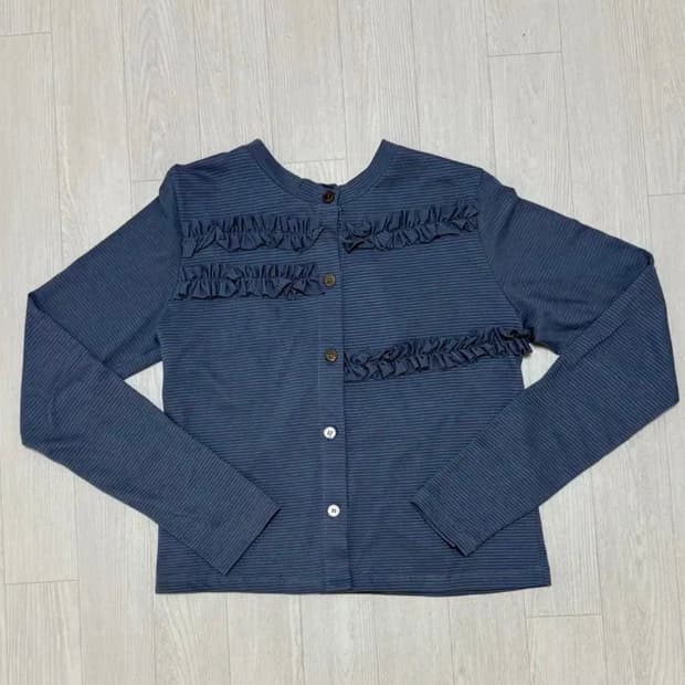 마조네 스트라이프 프릴 가디건 블루