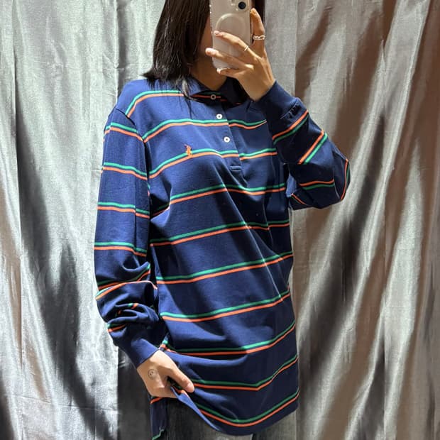 M 폴로랄프로렌 스트라이프 배색 카라 롱슬리브