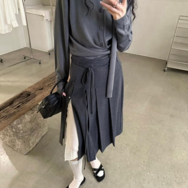 레이크사이드 미이우 레이어드 플리츠 스커트 차콜 S