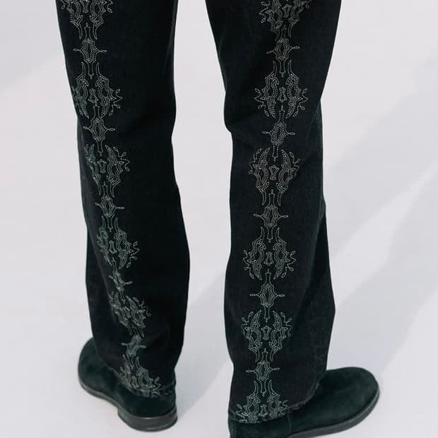 22SS WESTERN EMBROIDERY DENIM PANTS BLAC