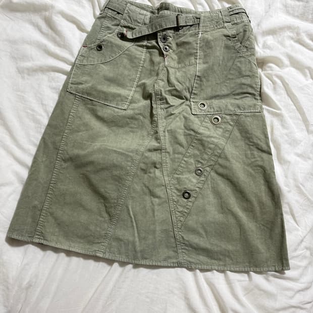 빈티지 아일렛 벨티드 스커트 카키