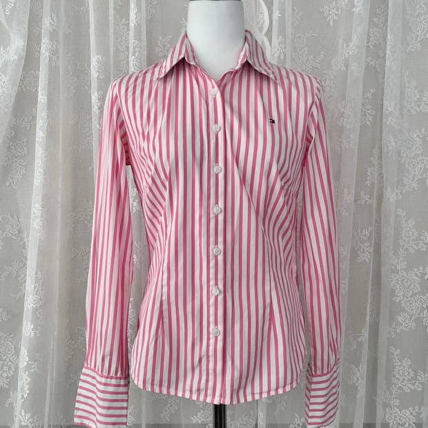 4) 타미힐피거 클래식 여성 스트라이프 셔츠 핑크