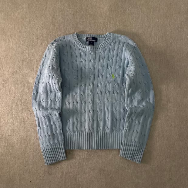 W 95 폴로랄프로렌 스카이블루 꽈배기 니트