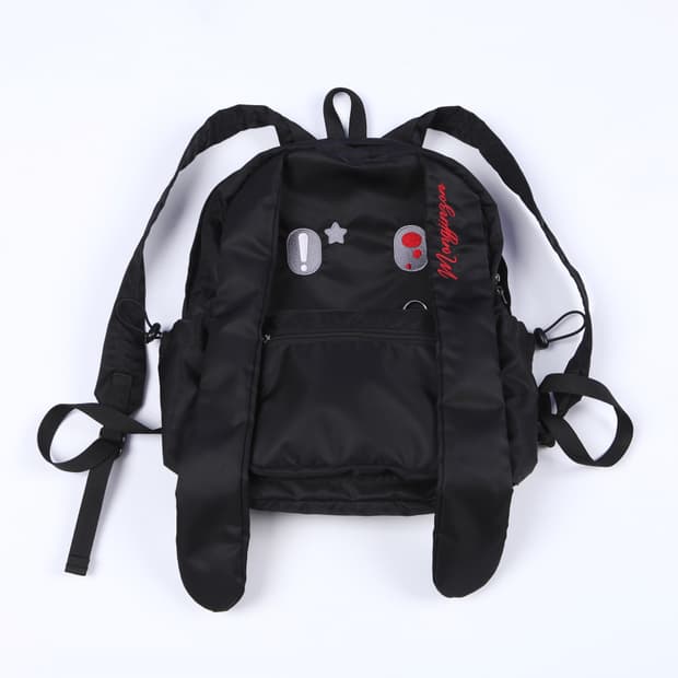 몽진존 검정색 눈병 걸린 토끼 귀 백팩 일본 서브컬쳐 가방