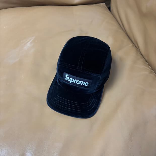 슈프림 캠프캡 모자 박스로고 벨벳 블랙