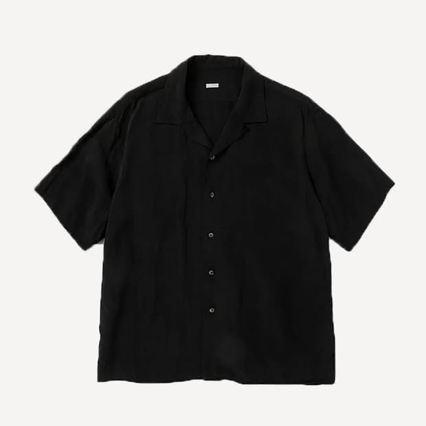 [2] a.presse 26ss 빈티지 실크 린넨 오픈카라 셔츠 블랙
