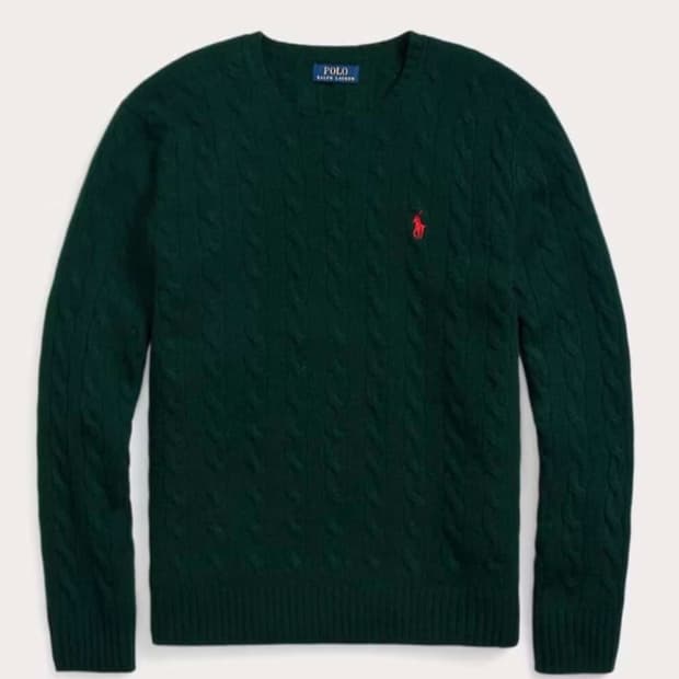 (희귀 컬러)폴로 랄프로렌 QR코튼 그린 케이블 니트 스웨터