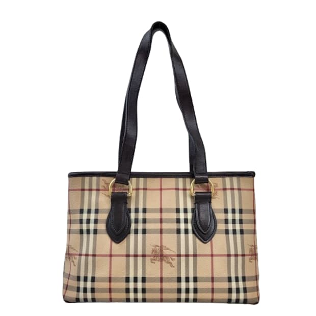 정품 버버리 헤이마켓 체크 브라운 레더 숄더백