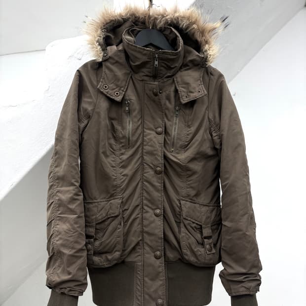 Grunge mood cargo pocket fur jacket 