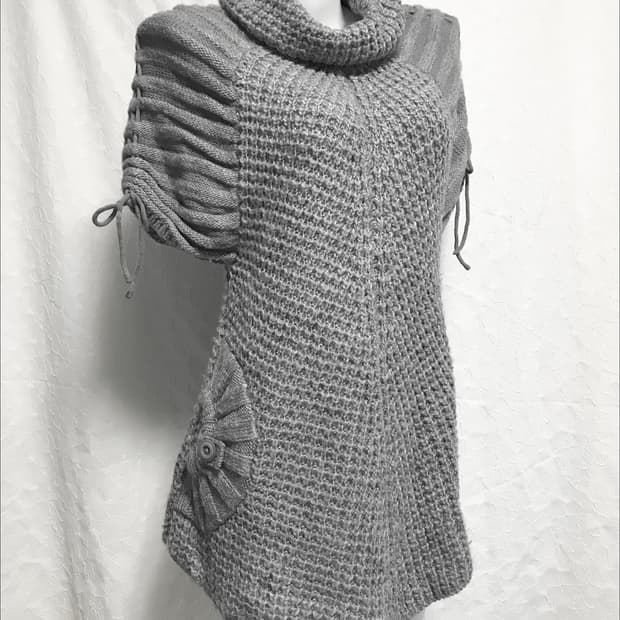 빈티지 니혼진 너드 하이넥 셔링 니트 원피스 탑