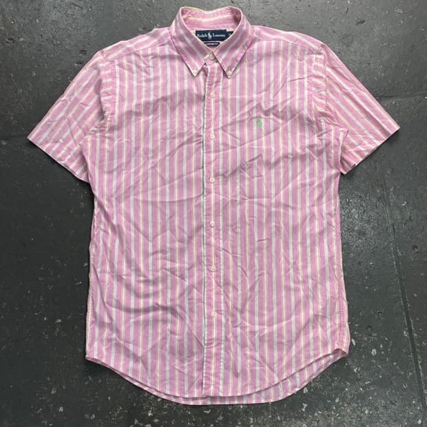 폴로 핑크 스트라이프 반팔셔츠