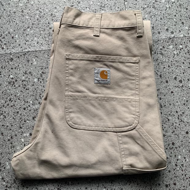 칼하트 wip 더블니 더스키 베이지 스톤 캔버스