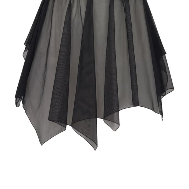 루즈슬립오버 mesh shirring midi skirt black