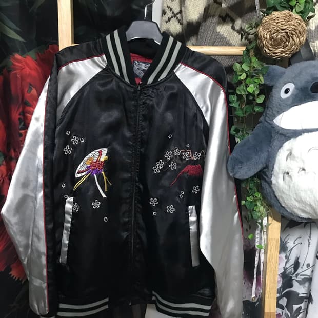 Jp 사쿠라 유카타 소녀 자수 블루종 스카쟌 자켓