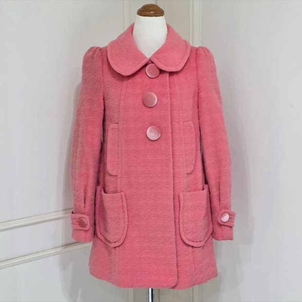 soup) 빈티지 핑크 울 앙고라 모직 혼방 로맨틱 클래식버튼 히메코트