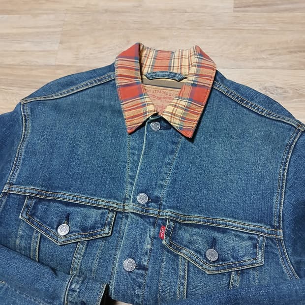 levis 리바이스 데님 체크 카라 청자켓 빈티지