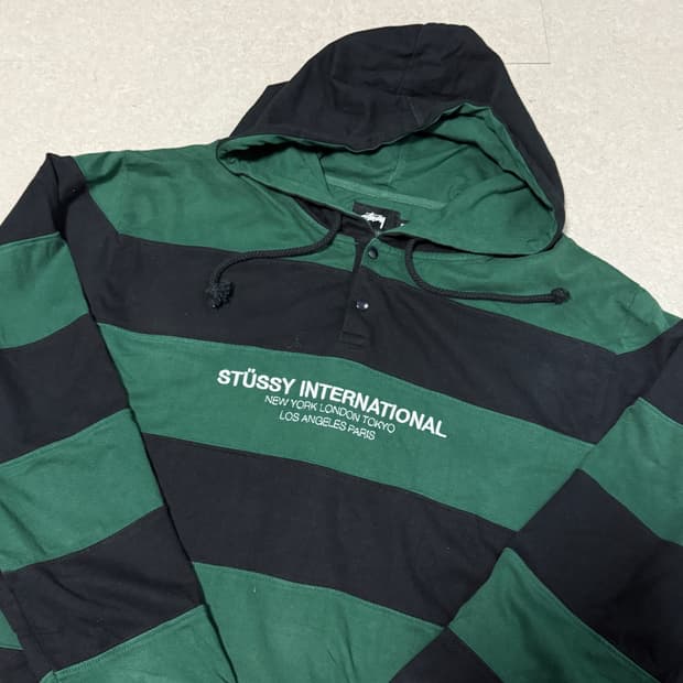 17fw 스투시 그린 스트라이프 보더 후디 xl