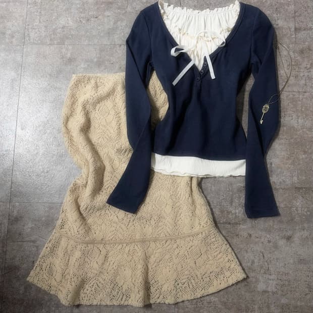 셔링 레이어드 탑 울 니트 스커트 2pcs SET