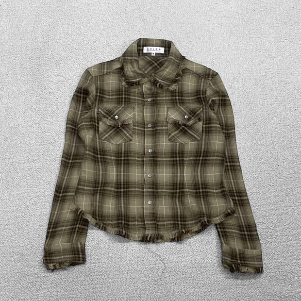 Colza 히피 그런지 플란넬 셔츠 베이지 브라운