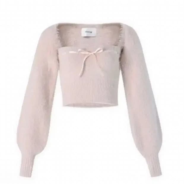 낫유어로즈 소프트 에피 볼레로 세트 핑크 니트 퍼 가디건