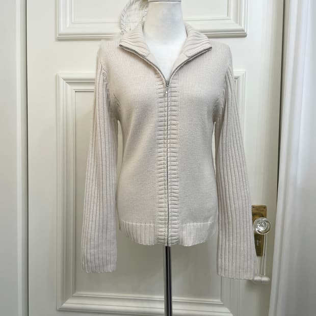 cool ivory sleeve rib collar zip-up