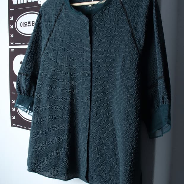 W(XL) 지센 반팔 카라 티셔츠 새상품 셔츠 남방 그린-H34837