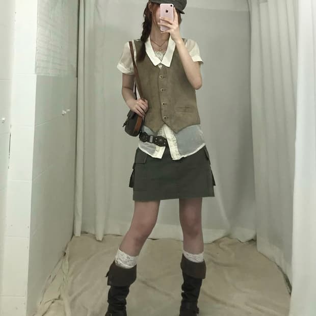 🥠 빈티지 카키 브라운 러블리 웨스턴 코디 세트