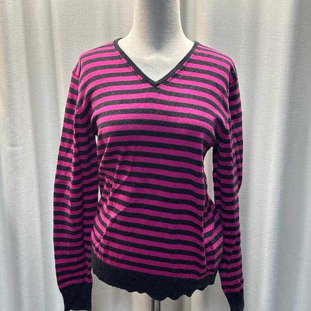 펑크st 줄무늬 브이넥 긴팔티