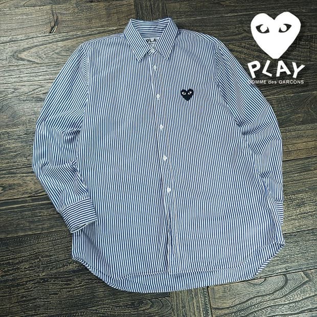 [꼼데가르송] 블랙 와펜 스트라이프 셔츠 스카이 P01841