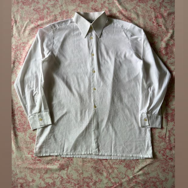 70s Europe wave strip White Dress shirt