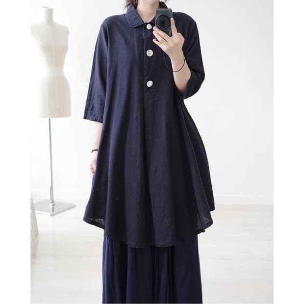 Midnight navy buttoned collar tunic