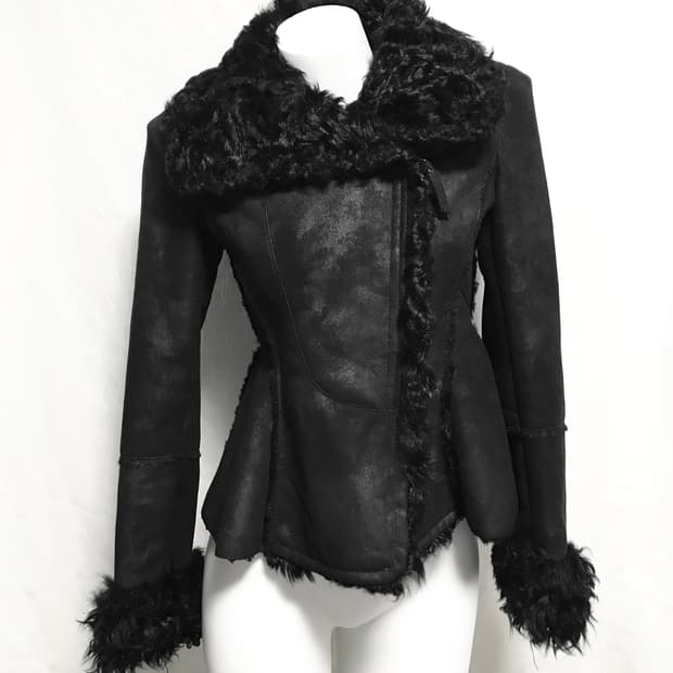 택포•빈티지 사선 지퍼 양털 무스탕 퍼자켓