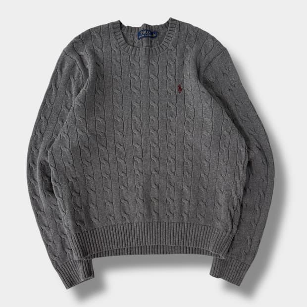 폴로 랄프로렌 루즈핏 신형 딥그레이 코튼 꽈배기 니트
